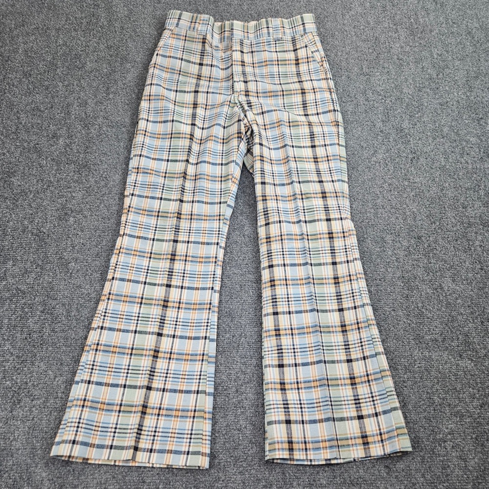 Vintage 90s Billy The Kid Pants 29 Husky Plaid Flare Leg Blue Tan Retro Academia